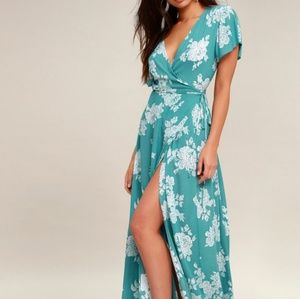 Lulu's Heart of Marigold Turquoise Maxi Wrap Dress